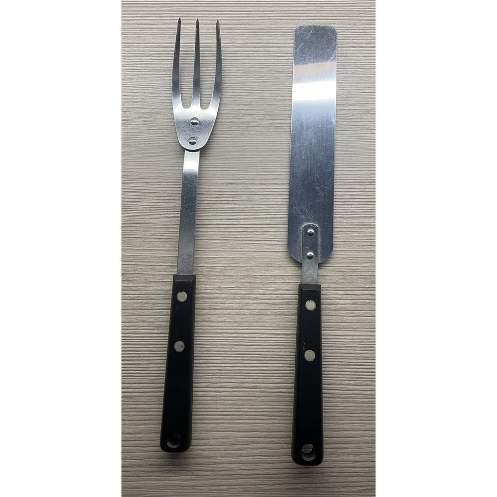 2 Vtg EKCO FORGE Professional Utensils Black Handle Spatula And Fork
